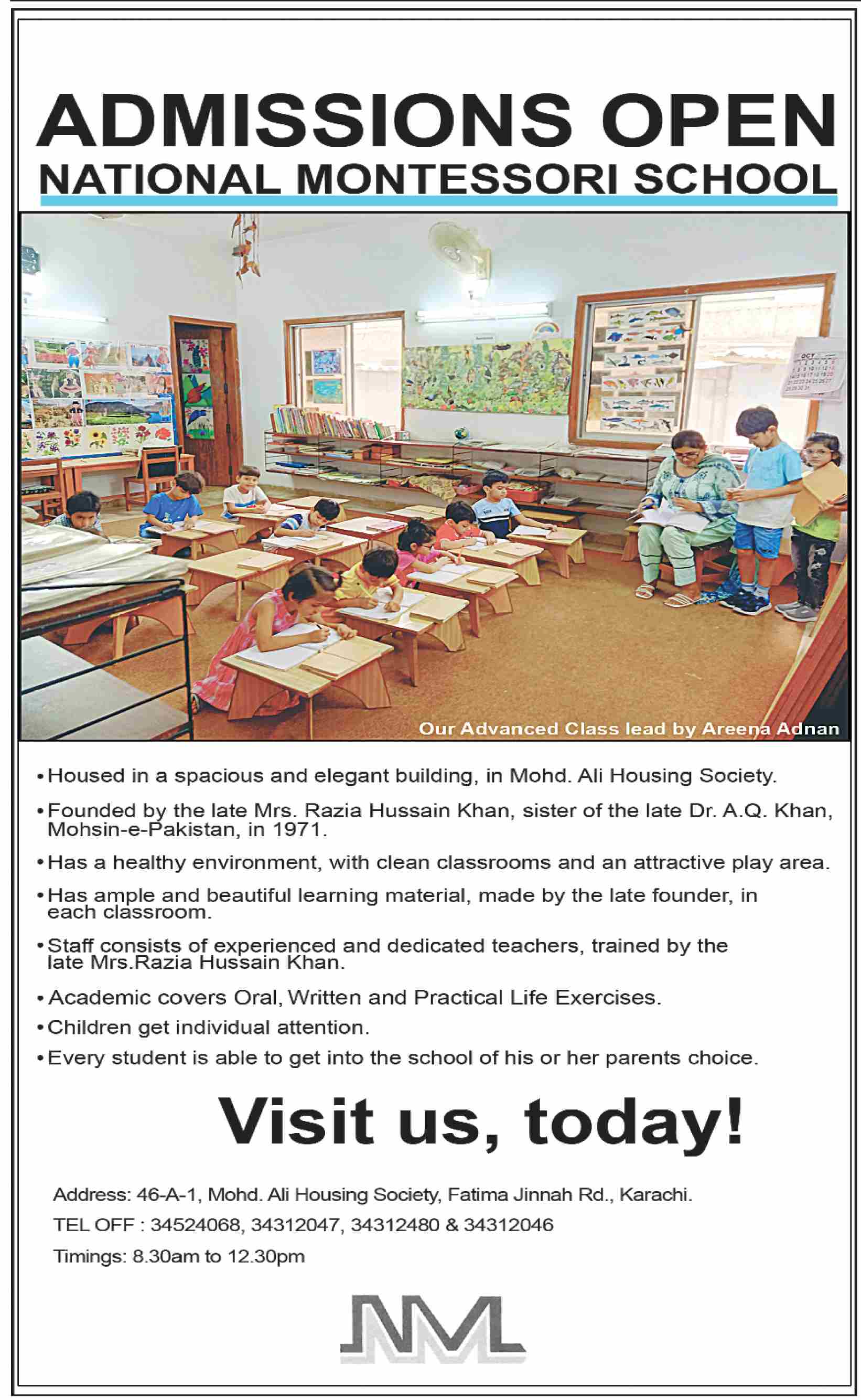 Admission Open in National Montessori School Karachi